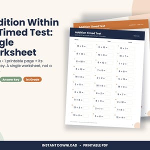 1st Grade Addition Within 20 Timed Test Worksheet (PDF Download) image 1
