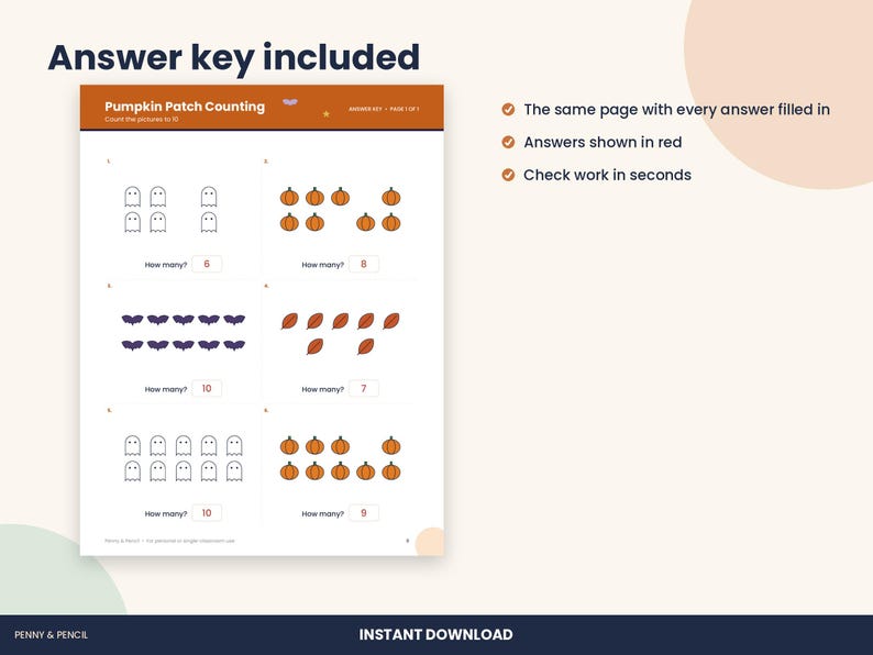 Halloween Counting Worksheet, Kindergarten Count to 10 Pictures (PDF Download) image 3