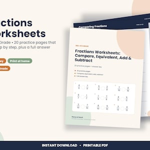 Fractions Worksheets, 3rd and 4th Grade, Compare, Equivalent, Add (PDF Download)