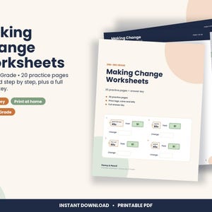 Making Change Worksheets, 2nd and 3rd Grade Money Math, Answer Key (PDF Download)