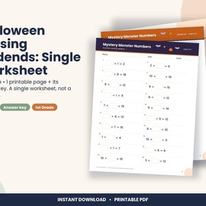 Halloween Missing Addends Worksheet, 1st Grade Within 20 (PDF Download) 画像 1