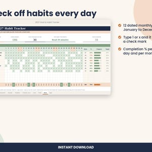 2027 Habit Tracker Spreadsheet, New Year Goal Planner for Excel & Google Sheets image 4