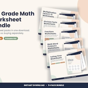 Matematikövningsblad för årskurs 3, 5-pack med svarsnycklar (PDF-nedladdning)