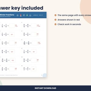 Christmas Adding Fractions Worksheet, 5th Grade Winter Math (PDF Download) imagen 3