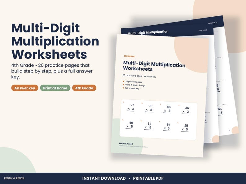 4th Grade Multi-Digit Multiplication Worksheets with Answer Key (PDF Download) bild 1