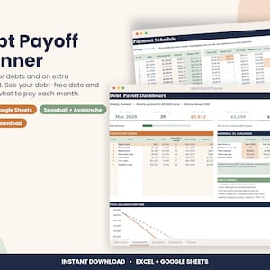 Debt Payoff Planner Spreadsheet, Snowball and Avalanche for Excel & Google Sheets image 1