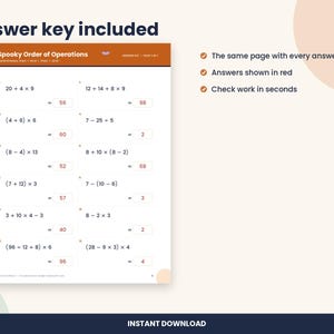 Halloween Order of Operations Worksheet, 5th Grade Math (PDF Download) image 3