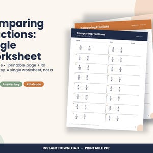 4th Grade Comparing Fractions Worksheet, Greater Than Less Than (PDF Download)