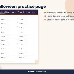 Halloween Addition Within 10 Worksheet, Kindergarten Math (PDF Download) image 2