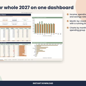 2027 Budget Planner Spreadsheet, Annual Budget with Monthly Tabs for Excel & Google Sheets image 2