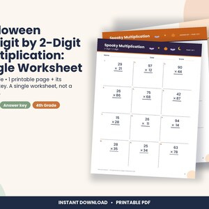 Halloween 2-Digit by 2-Digit Multiplication Worksheet, 4th Grade (PDF Download) image 1