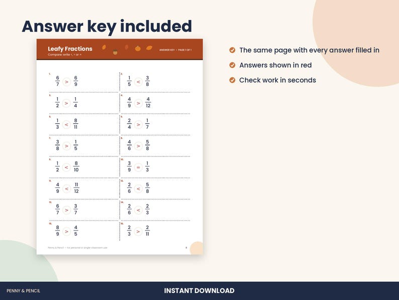 Scheda di esercizi sul confronto tra frazioni per il Giorno del Ringraziamento, matematica autunnale per la quarta elementare (download in PDF) immagine 3