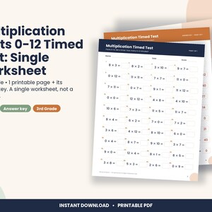 3rd Grade Multiplication Facts 0-12 Timed Test Worksheet (PDF Download) image 1