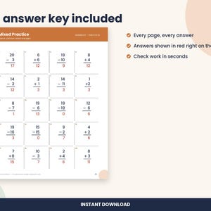 1st Grade Addition and Subtraction Within 20 Worksheets, Answer Key (PDF Download) image 3