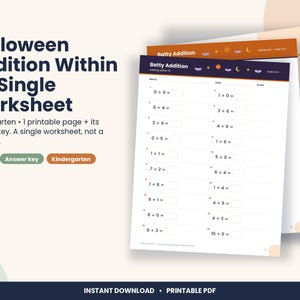 Halloween Addition Within 10 Worksheet, Kindergarten Math (PDF Download) image 1