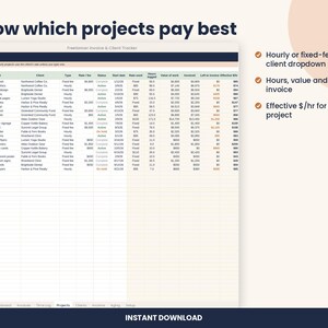 Freelancer Invoice Tracker Spreadsheet, Clients and Time Log for Excel & Google Sheets image 5