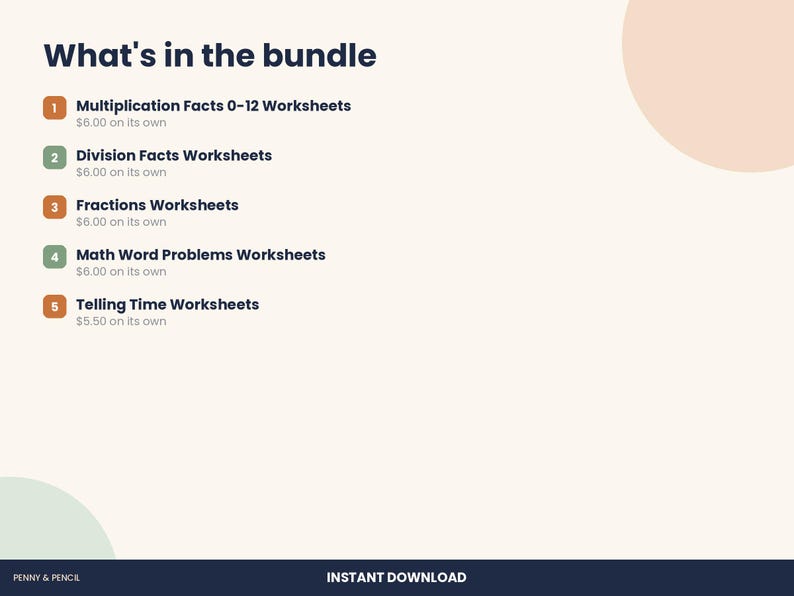 3rd Grade Math Worksheet Bundle, 5 Packs with Answer Keys (PDF Download) image 2