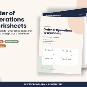 Order of Operations Worksheets, 5th and 6th Grade PEMDAS, Answer Key (PDF Download) image 1