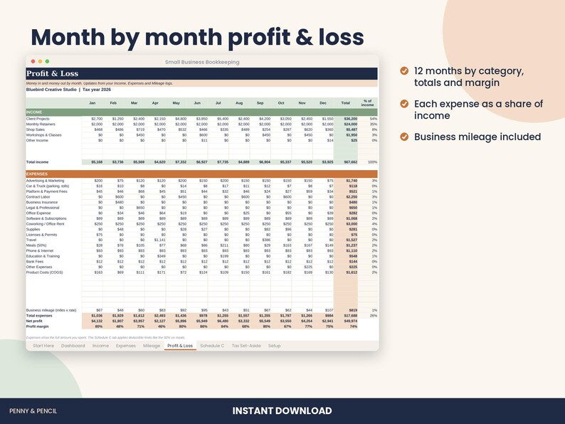 Small Business Bookkeeping Spreadsheet, Schedule C Expenses for Excel & Google Sheets image 5