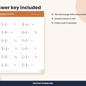 5th Grade Adding Fractions Worksheet, Like Denominators (PDF Download) image 3