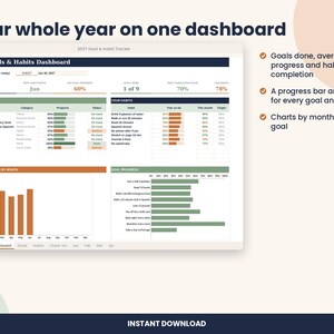 2027 Habit Tracker Spreadsheet, New Year Goal Planner for Excel & Google Sheets image 2