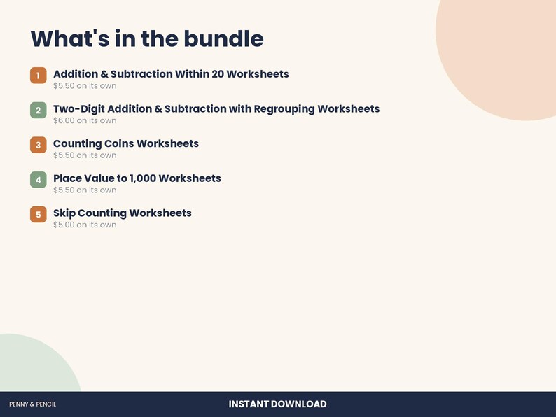 1st and 2nd Grade Math Worksheet Bundle, 5 Packs with Answer Keys (PDF Download) image 2
