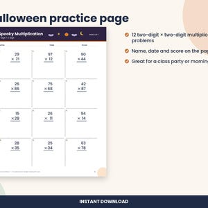 Halloween 2-Digit by 2-Digit Multiplication Worksheet, 4th Grade (PDF Download) image 2