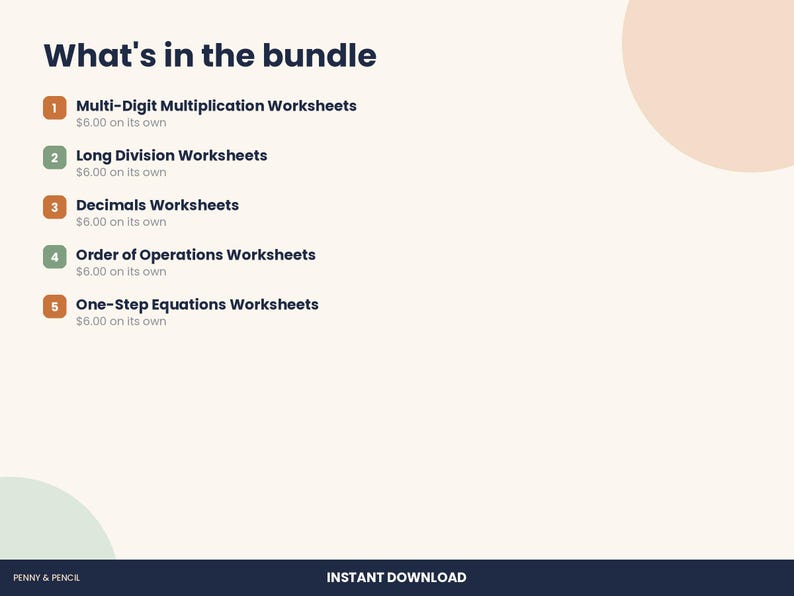 4th to 6th Grade Math Worksheet Bundle, 5 Packs with Answer Keys (PDF Download) image 2