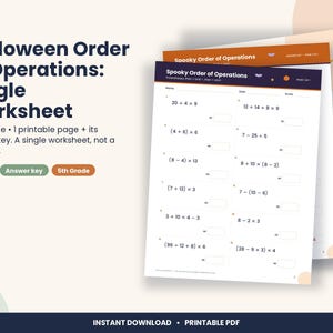 Halloween Order of Operations Worksheet, 5th Grade Math (PDF Download) image 1