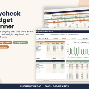 Paycheck Budget Planner Spreadsheet, Biweekly Budget for Excel & Google Sheets image 1