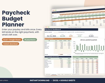 Paycheck Budget Planner Spreadsheet, Biweekly Budget for Excel & Google Sheets