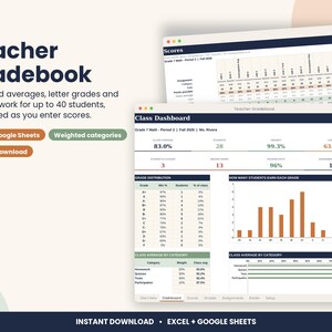 Teacher Gradebook Spreadsheet, Weighted Grade Calculator for Excel & Google Sheets Bild 1