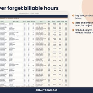 Freelancer Invoice Tracker Spreadsheet, Clients and Time Log for Excel & Google Sheets image 4