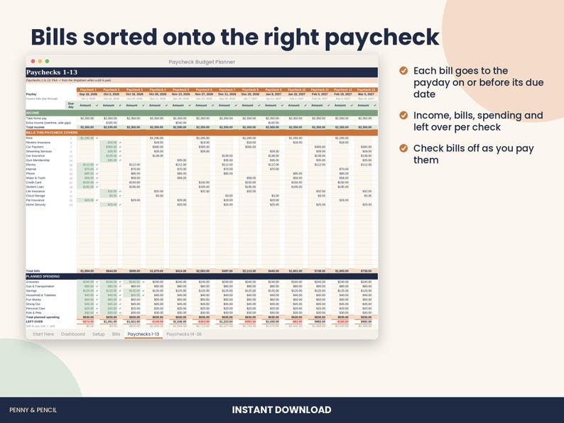 Paycheck Budget Planner Spreadsheet, Biweekly Budget for Excel & Google Sheets image 3