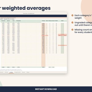 Teacher Gradebook Spreadsheet, Weighted Grade Calculator for Excel & Google Sheets Bild 4