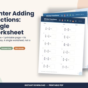 Christmas Adding Fractions Worksheet, 5th Grade Winter Math (PDF Download) imagen 1