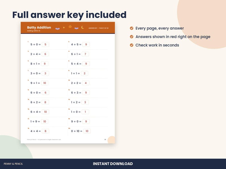 Halloween Math Worksheets, Kindergarten and 1st Grade Counting, Addition (PDF Download) image 3