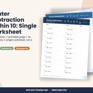 Christmas Subtraction Within 10 Worksheet, Kindergarten Winter Math (PDF Download) image 1