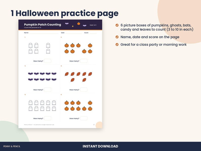 Halloween Counting Worksheet, Kindergarten Count to 10 Pictures (PDF Download) image 2
