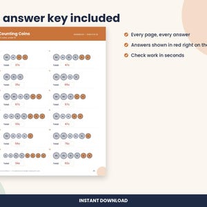 Schede di lavoro per contare le monete, matematica con i soldi per la prima e la seconda elementare, con soluzioni (download in PDF) immagine 3