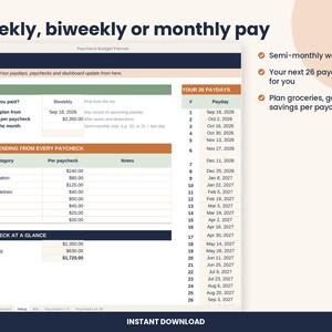 Paycheck Budget Planner Spreadsheet, Biweekly Budget for Excel & Google Sheets image 5