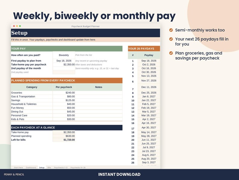 Paycheck Budget Planner Spreadsheet, Biweekly Budget for Excel & Google Sheets image 5