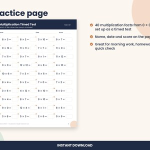 3rd Grade Multiplication Facts 0-12 Timed Test Worksheet (PDF Download) image 2
