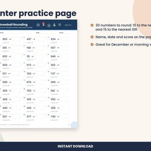 Scheda di esercizi di arrotondamento per Natale, terza elementare: arrotondamento alla decina e al centinaio più vicini (download in PDF) immagine 2