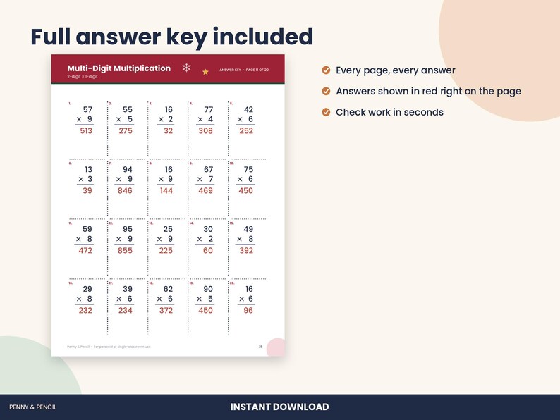 Christmas Math Worksheets, 3rd and 4th Grade Multiplication and Division (PDF Download) image 3