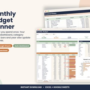 Monthly Budget Planner Spreadsheet with Dashboard for Excel & Google Sheets image 1