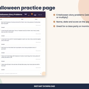 Halloween Math Word Problems Worksheet, 3rd Grade (PDF Download) image 2