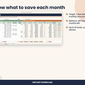 Sinking Funds Tracker Spreadsheet with Progress Bars for Excel & Google Sheets image 3