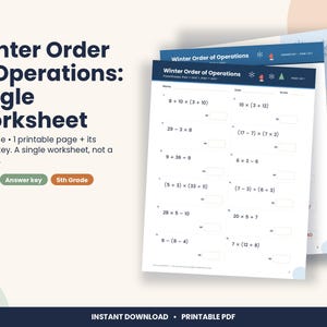Christmas Order of Operations Worksheet, 5th Grade Winter Math (PDF Download) image 1