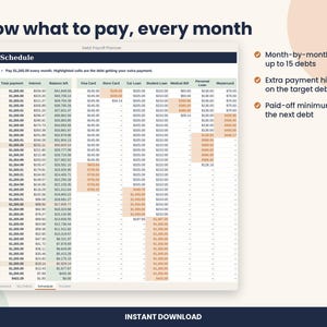 Debt Payoff Planner Spreadsheet, Snowball and Avalanche for Excel & Google Sheets image 3